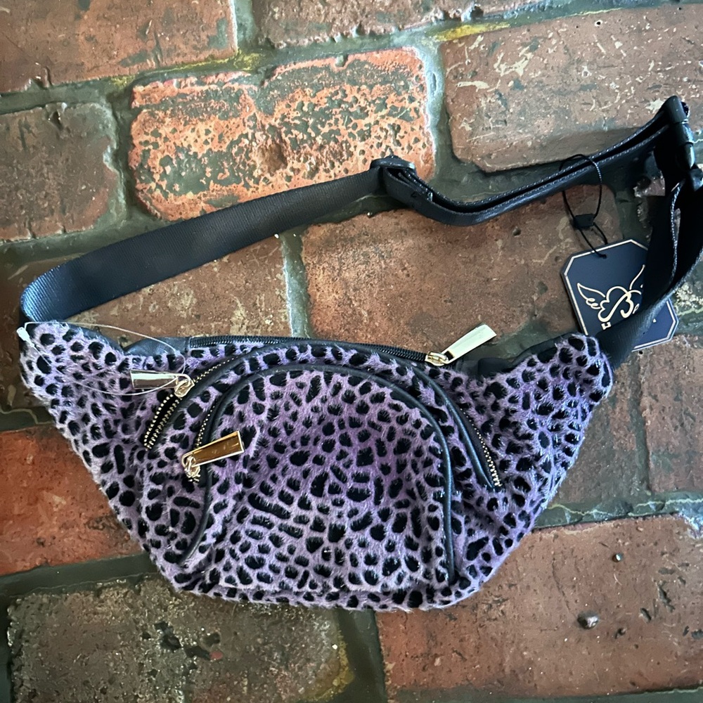 Purple Leopard-Print Velvet Belt Bag by blue heaven cross body Fanny pack